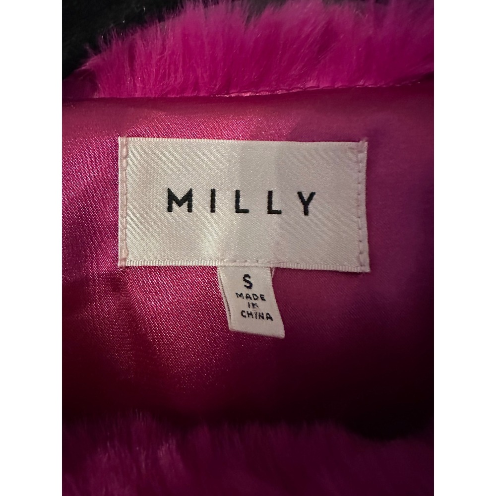 Milly Faux Fur Jacket Coat Fushia Cropped Statement Spread Collar Preppy SZ S - Picture 4 of 7